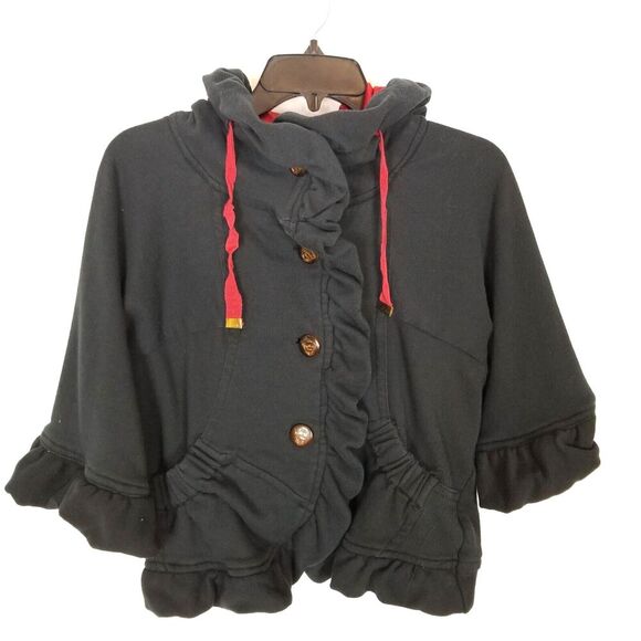 Anthropologie Knitted Dove Women Ruffle Jacket  Sz XS blue/black - Picture 1 of 10